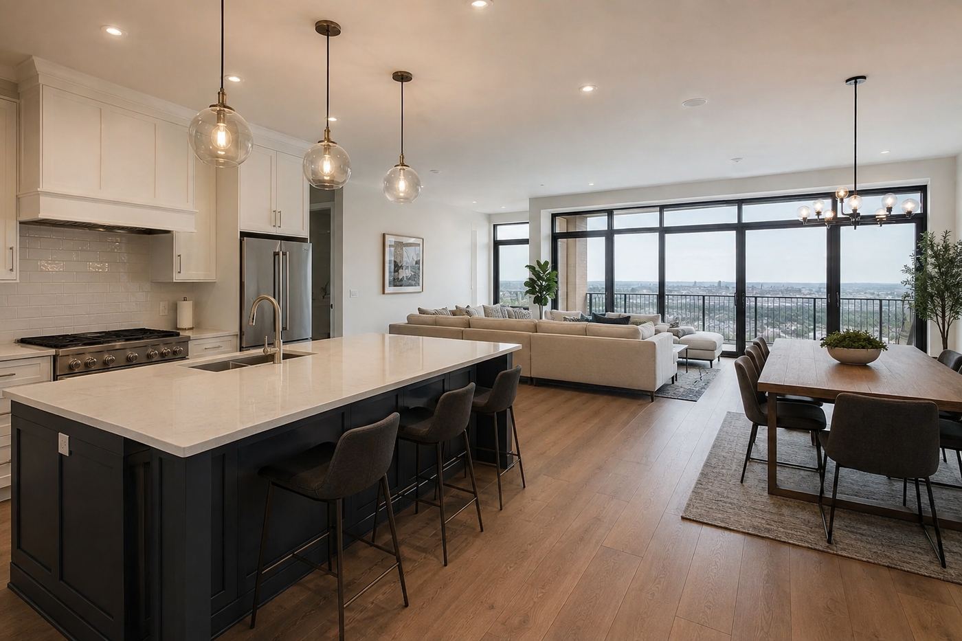 Open-plan kitchen and living space after a BSL Services deep clean