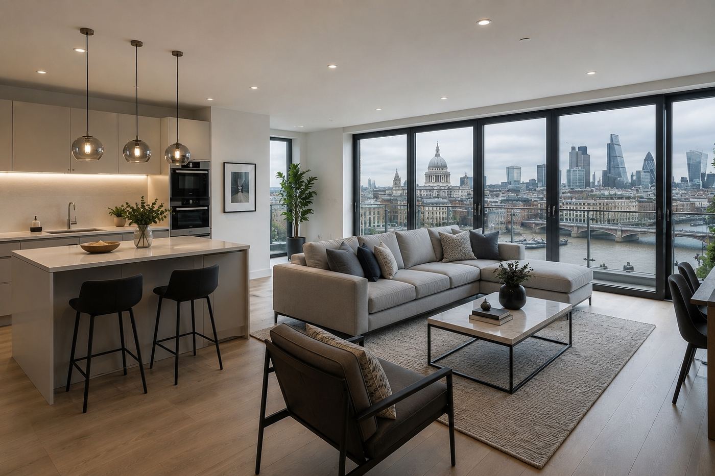 Riverside apartment living room after a BSL Services deep clean